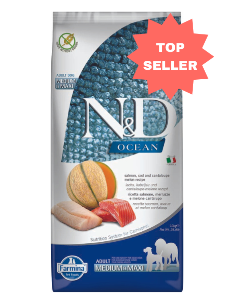 Farmina | N&D Ocean Salmon & Cod & Cantaloupe MED-MAXI 26LB